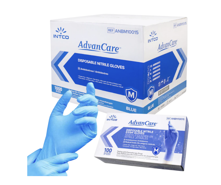 AdvanCare Nitrile Exam Gloves (Blue) - Box of 100 Gloves